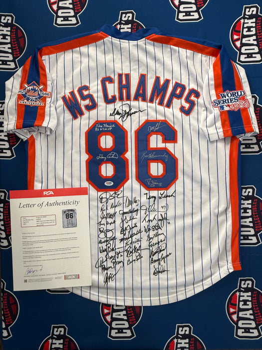 1986 NY Mets TEAM SIGNED Pinstripe Custom Jersey w/ 33 Signatures (PSA Letter)