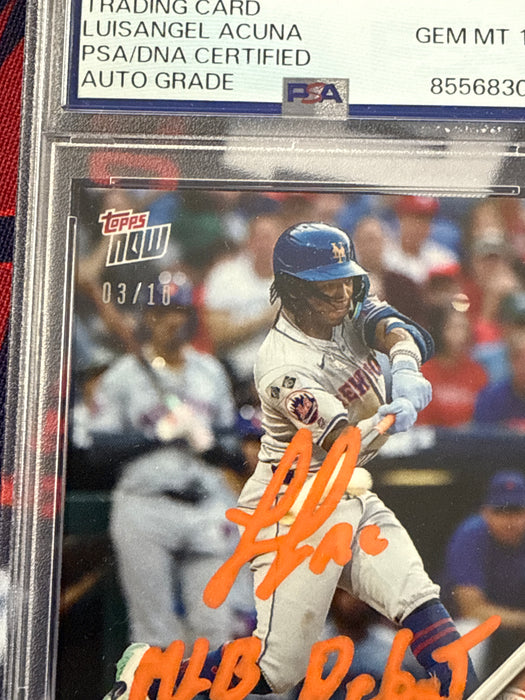 Luisangel Acuna Autographed LE /10 2024 Topps Now #700 Slabbed Card Gem 10 Auto w/ MLB Debut (PSA Slab)