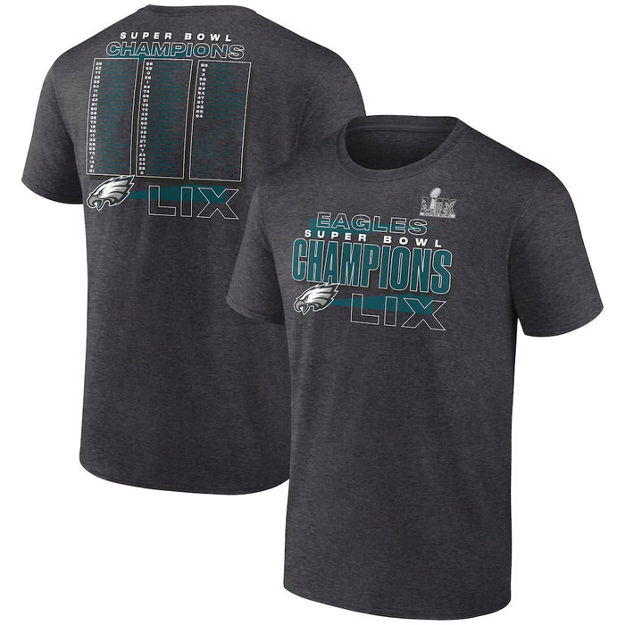Philadelphia Eagles Fanatics Super Bowl LIX Champions Roster T-Shirt - Heather Charcoal
