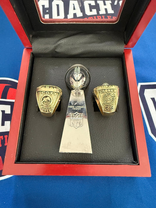 Miami Dolphins 3pc Replica Super Bowl Ring & Lombardi Trophy Set w/ Display Box