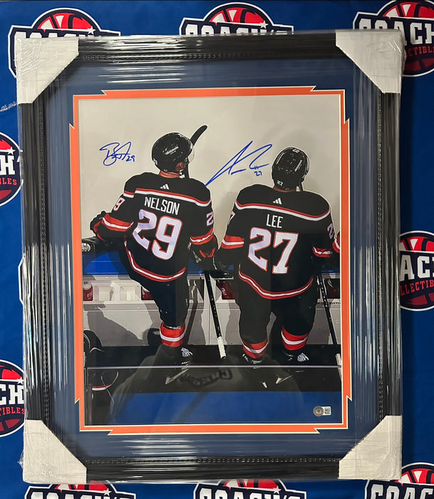 FRAMED Anders Lee & Brock Nelson DUAL Autographed 16x20 Photo (Beckett)