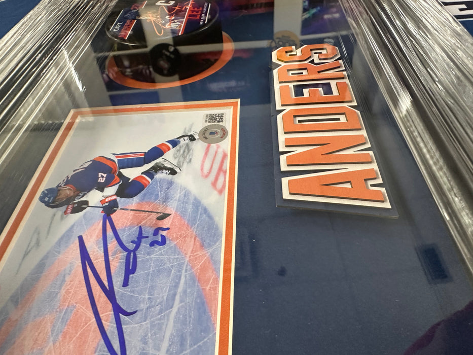Anders Lee Autographed Puck & Photo in 13”x8” Shadowbox (Beckett)