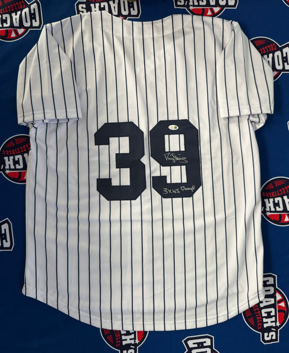 Darryl Strawberry Autographed Custom NY Yankees Jersey w/ 3x WS Champs (JSA)