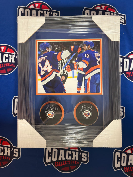 Mathew Barzal & Bo Horvat DUAL Autographed PuckS in 12”x16” Custom Shadowbox (Fanatics)