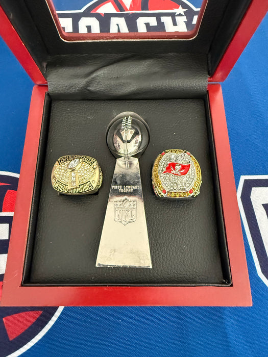 Tampa Bay Buccaneers 3pc Replica Super Bowl Ring & Lombardi Trophy Set with Display Box