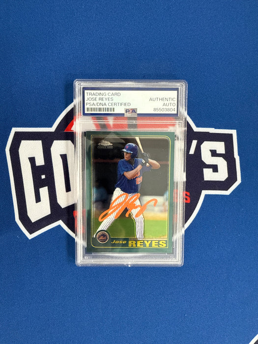 Jose Reyes Autographed NY Mets 2001 Topps Chrome Rookie Trading Card (PSA SLAB)
