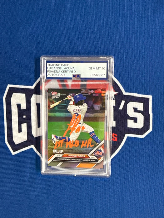 Luisangel Acuna Autographed 2024 LE SP FOIL Topps Now #711 Slabbed Card Gem 10 Auto w/ 1st MLB HR (PSA Slab)