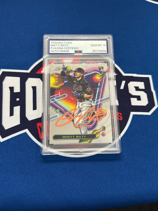 Brett Baty Autographed 2023 Topps Chrome Cosmic Refractor Rookie Card #22 Gem 10 Auto (PSA SLAB)