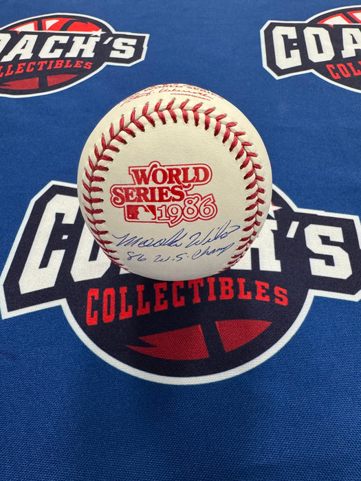 Mookie Wilson Autographed 1986 World Series Baseball w/ 86 WS Champs (JSA)