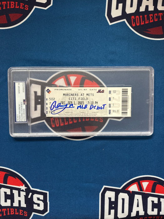 Ronny Mauricio Autographed MLB DEBUT Full Ticket w/ Inscription Gem 10 Auto (PSA SLAB)