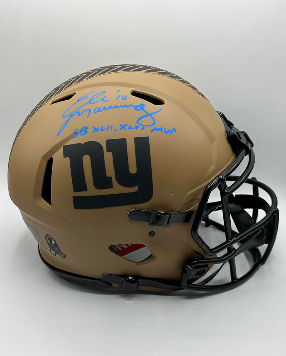eli manning football helmet Eli Manning Autographed NY GIants Salute to Service Speed Authentic Helmet with Inscription (Fanatics)
