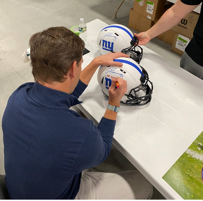 Eli Manning Autographed NY Giants Lunar Authentic Helmet with SB XLII, XLVI MVP (Fanatics)