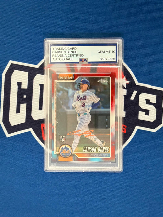 Carson Benge Autographed 2026 Topps Chrome Rainbow Refractor Rookie Card Gem 10 Auto (PSA SLAB)