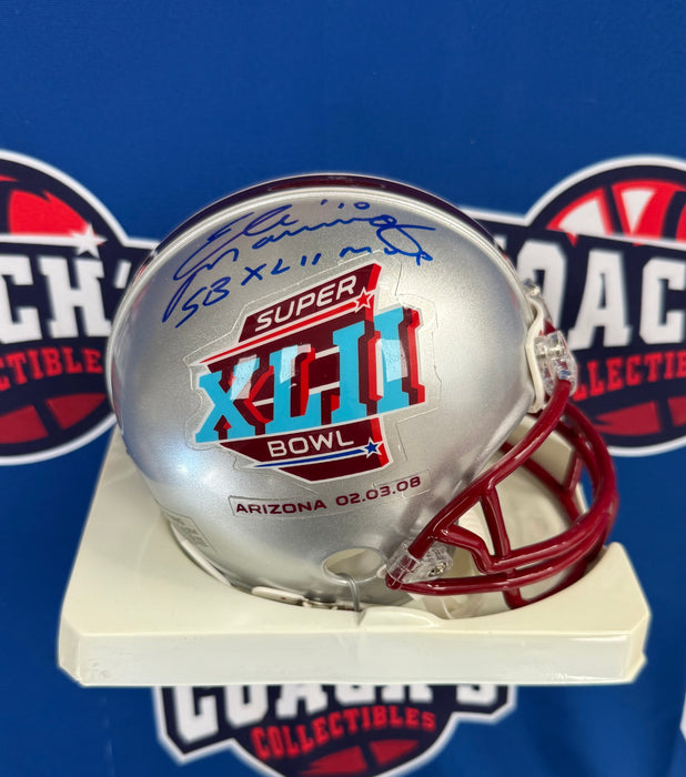 Eli Manning Autographed SB XLII Logo Mini Helmet w/ SB XLII MVP Inscription (Fanatics)