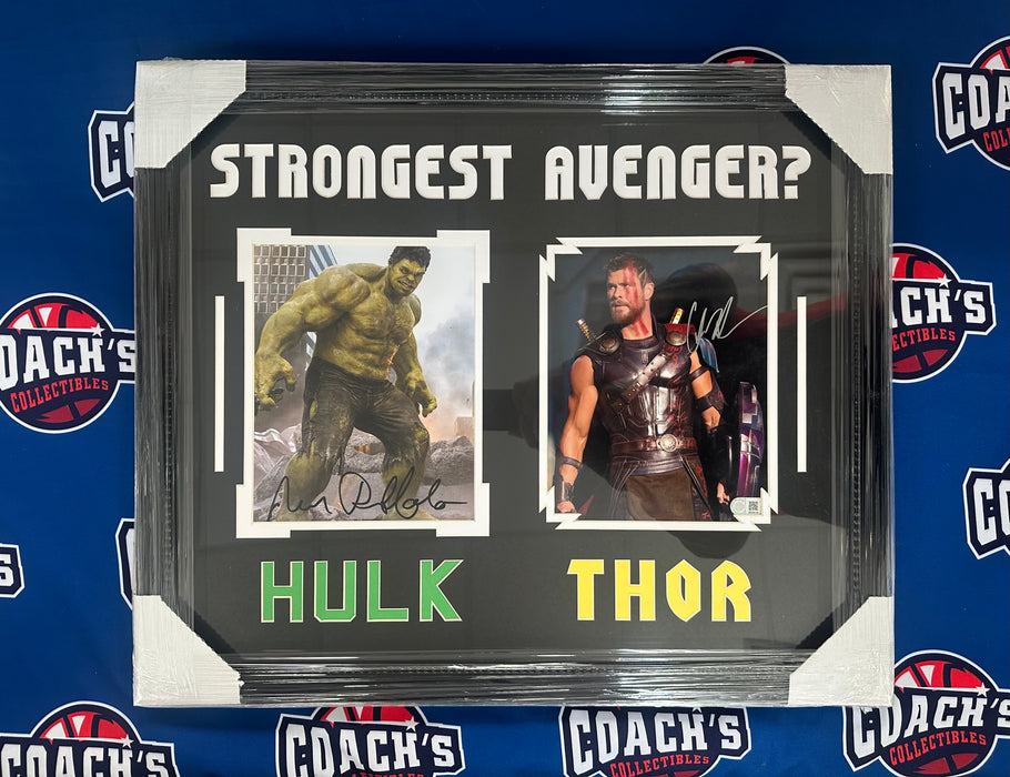 FRAMED Chris Hemsworth (Thor) & Mark Ruffalo (Hulk) Dual Autographed 8x10 Photos (SWAU)