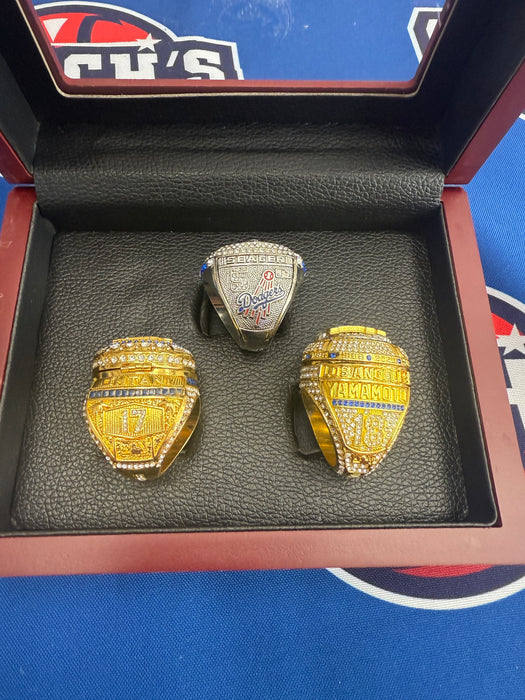 Los Angeles Dodgers 3pc Replica World Series Ring Set w/ Display Box (2020, ‘24, ‘25)