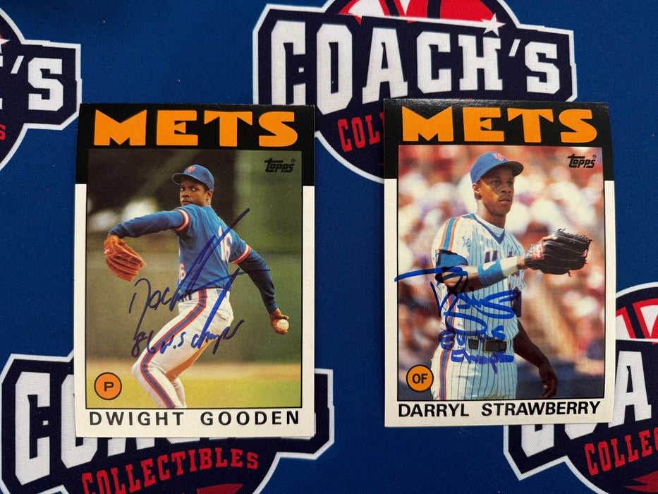 Darryl Strawberry & Doc Gooden Autographed 1986 JUMBO Topps 5x7 Cards w/ Inscriptions (JSA)