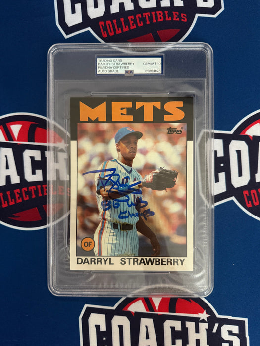 Darryl Strawberry Autographed 1986 JUMBO Topps 5x7 Card w/ 86 WS Champs Gem 10 Auto (PSA SLAB)