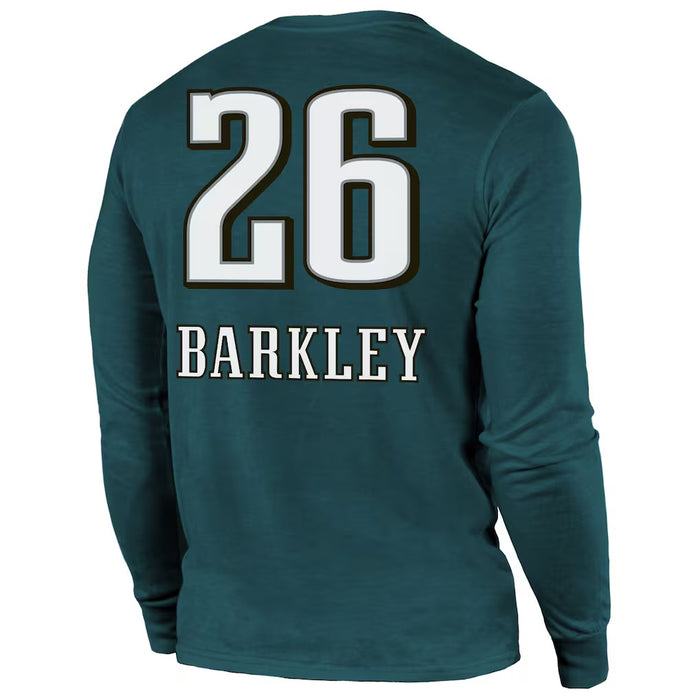 Saquon Barkley Philadelphia Eagles Majestic Threads Super Bowl LIX Player Name & Number Tri-Blend Long Sleeve T-Shirt - Midnight Green
