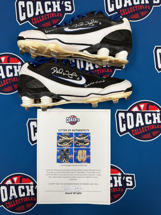 GAME USED David Wright Autographed PAIR of Blue Nike Cleats w/ Game Used Inscription (Beckett)