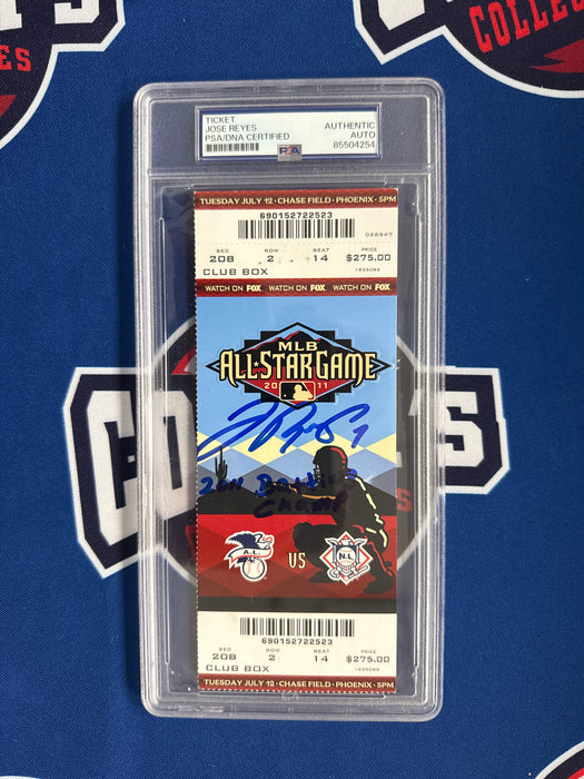 Jose Reyes Autographed 2011 MLB All Star Game Ticket with Inscription (PSA SLABBED)