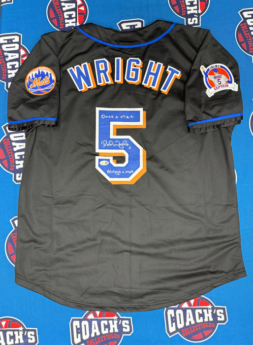 David Wright Autographed NY Mets CUSTOM Black Jersey with Once a Met, Always a Met Inscription (JSA)