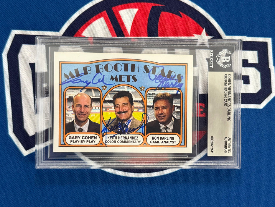 Keith Hernandez, Gary Cohen & Ron Darling Autographed Custom Trading Card (Beckett Slab)