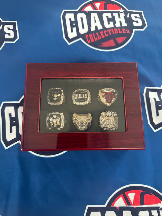 Chicago Bulls 6pc Replica NBA Championship Ring Set w/ Display Box