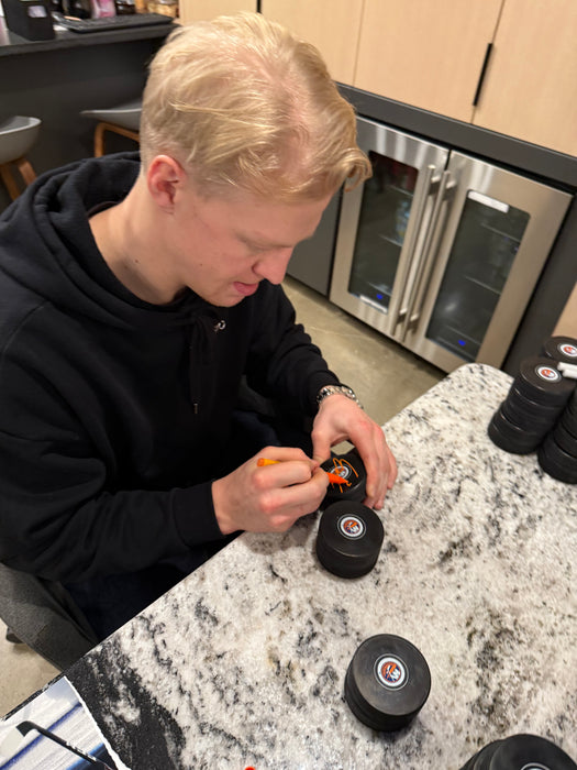 Emil Heineman Autographed NY Islanders Logo Puck (JSA)