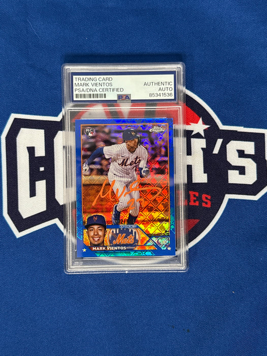 Mark Vientos Autographed BLUE Logo Refractor /150 2023 Slabbed Topps Chrome Rookie Card (PSA SLAB)