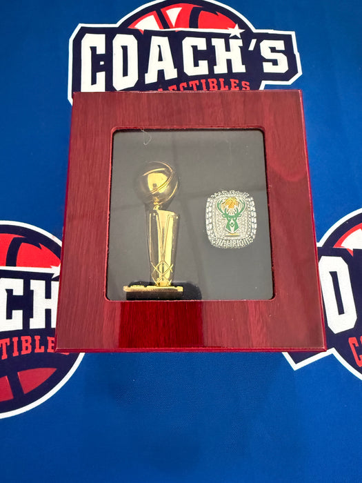 Milwaukee Bucks 2pc Replica 2021 NBA Championship Ring & Trophy with Display Box