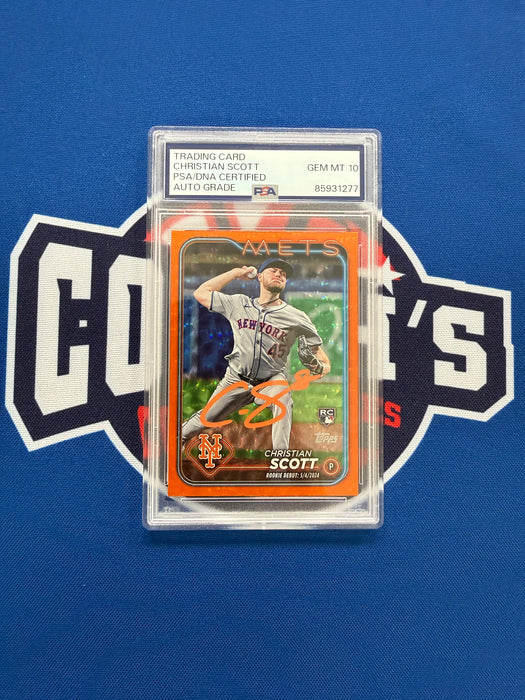 Christian Scott Autographed 2024 Topps Chrome Orange Refractor #037/299 Rookie Card (PSA SLAB)