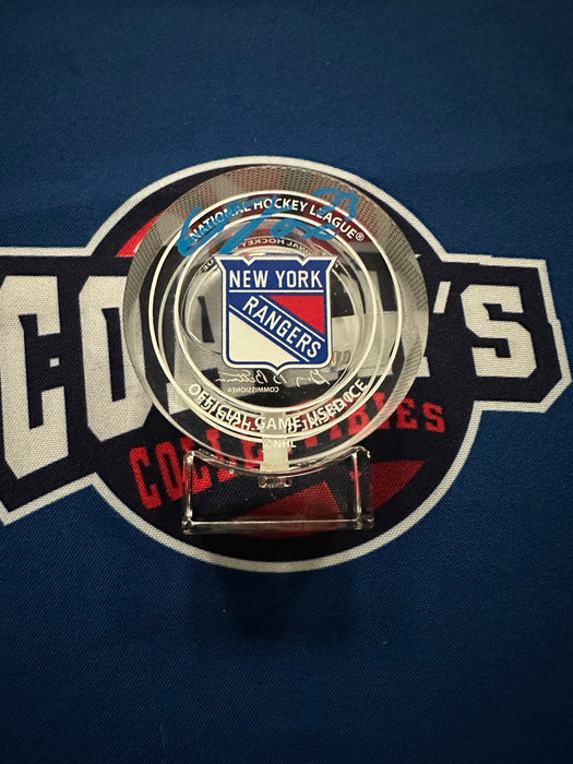 Adam Fox Autographed NY Ranger Crystal Puck-Filled with MSG Ice from 2019-20020 (Fanatics)