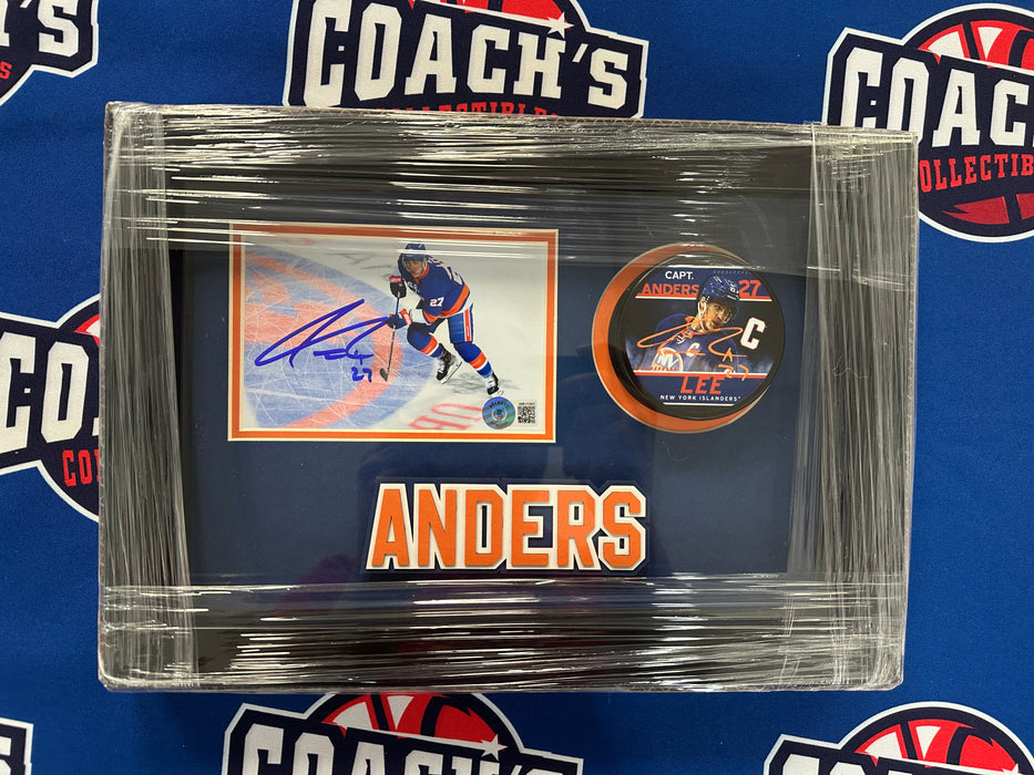 Anders Lee Autographed Puck & Photo in 13”x8” Shadowbox (Beckett)