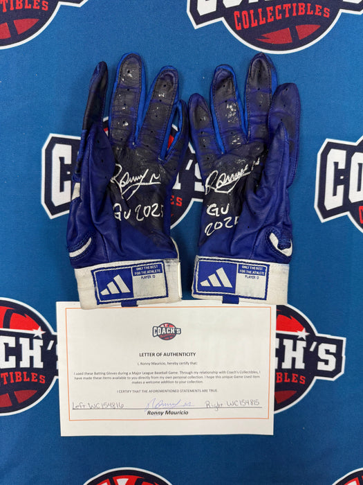 GAME USED Ronny Mauricio Autographed PAIR of Adidas Batting Gloves w/ GU 2025 Inscription (JSA)