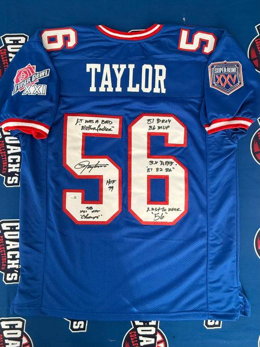 Lawrence Taylor Autographed NY Giants CUSTOM Blue Home Jersey w/ Multi Inscriptions (JSA)