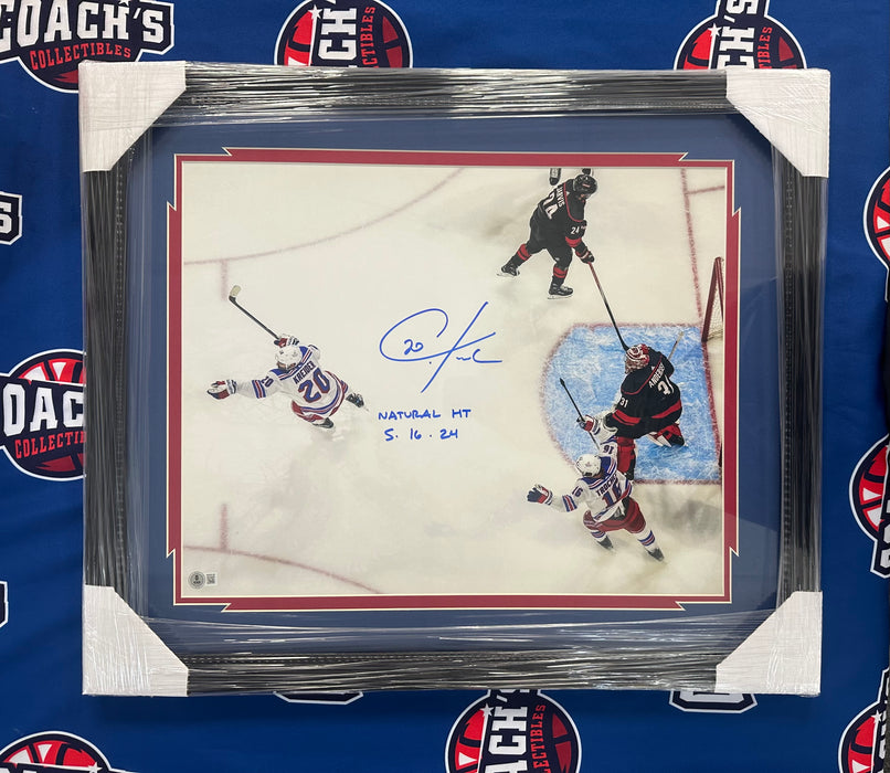 FRAMED Chis Kreider Autographed 16x20 2024 Playoff Hat Trick Photo with Inscription (Beckett)