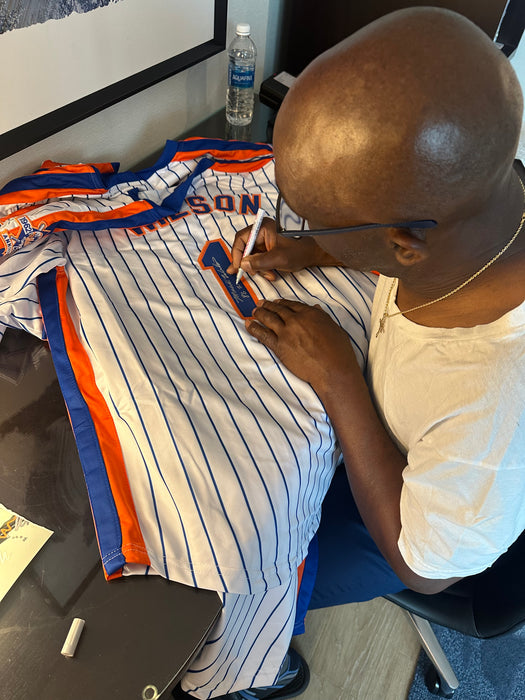 Mookie Wilson Autographed NY Mets CUSTOM Jersey w/ 86 WS Champs (JSA)