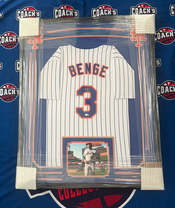 FRAMED Carson Benge Autographed NY Mets Custom Pinstripe Jersey (JSA)