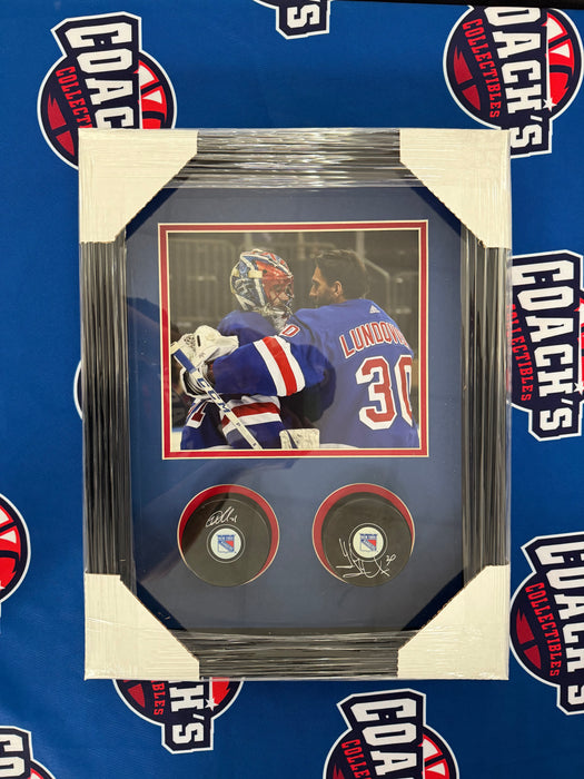 Henrik Lundqvist & Igor Shesterkin DUAL Autographed NY Rangers Pucks in 12”x16” Custom Shadowbox (Fanatics)