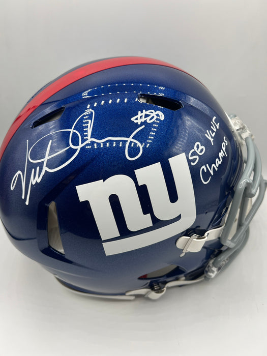 Victor Cruz Autographed NY Giants Full Size Speed Authentic Helmet with SB XLVI Champs Inscr (Beckett)