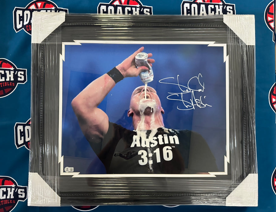 FRAMED Stone Cold Steve Austin Autographed 16x20 Beer Chug Photo (Beckett)