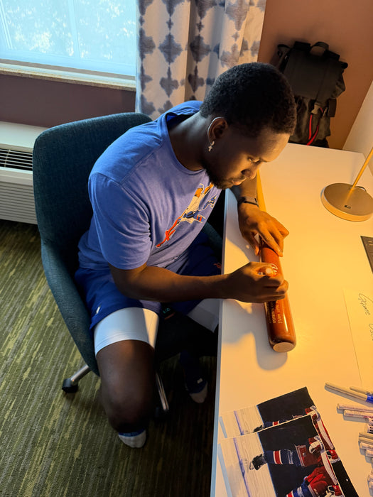 Ronny Mauricio Autographed GAME USED Bat from 2025 Season w/ Inscr (JSA)