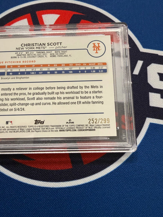 Christian Scott Autographed 2024 Topps Chrome Orange Refractor #252/299 Rookie Card (PSA SLAB)