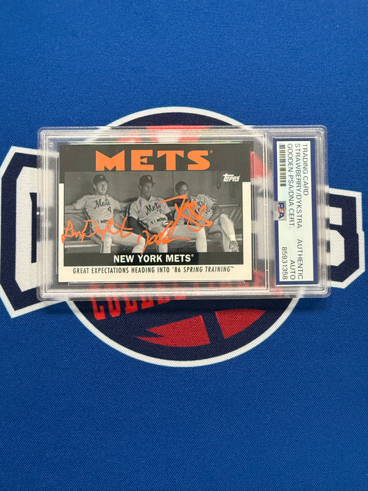 Doc, Darryl & Lenny TRIPLE Autographed 2021 Topps Once Upon a Time in Queens Special Set Card (PSA SLAB)