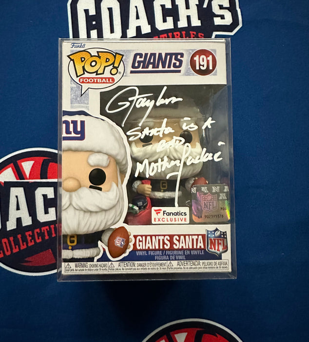 Lawrence Taylor Autographed NYG Santa Clause Funko Pop #191 with Inscription (JSA)