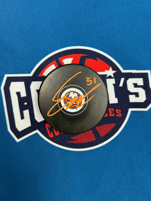 Emil Heineman Autographed NY Islanders Logo Puck (JSA)
