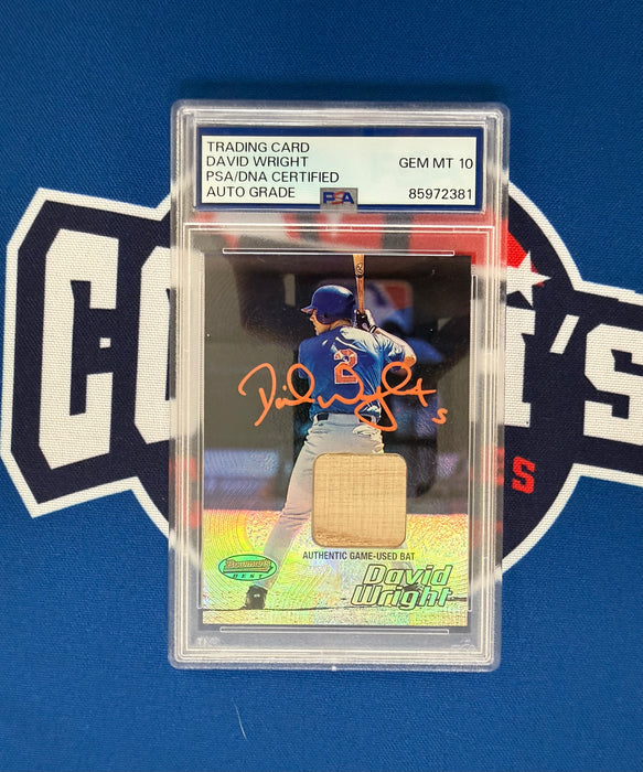 David Wright Autographed 2002 Bowman's Best Game Used Bat Relic Rookie Card Gem 10 Auto (PSA SLAB)