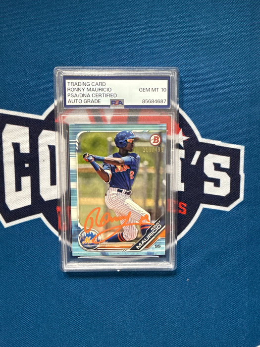 Ronny Mauricio Autographed 2019 Bowman Rookie 313/499 Gem 10 Auto (PSA Slab)