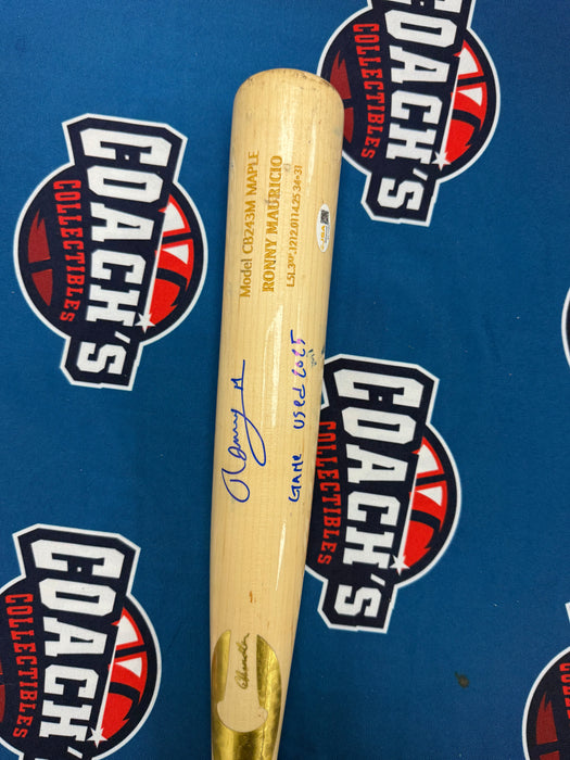 Ronny Mauricio Autographed GAME USED Bat from 2025 Season w/ Inscr (JSA)